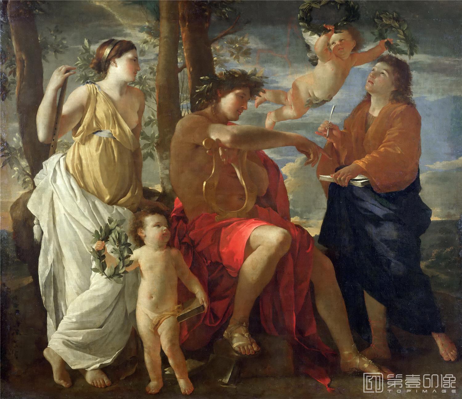 油画-卢浮宫-Пуссен, Никола (1594 лез-Андели - 1665 Рим)Вдохновение поэта-1982